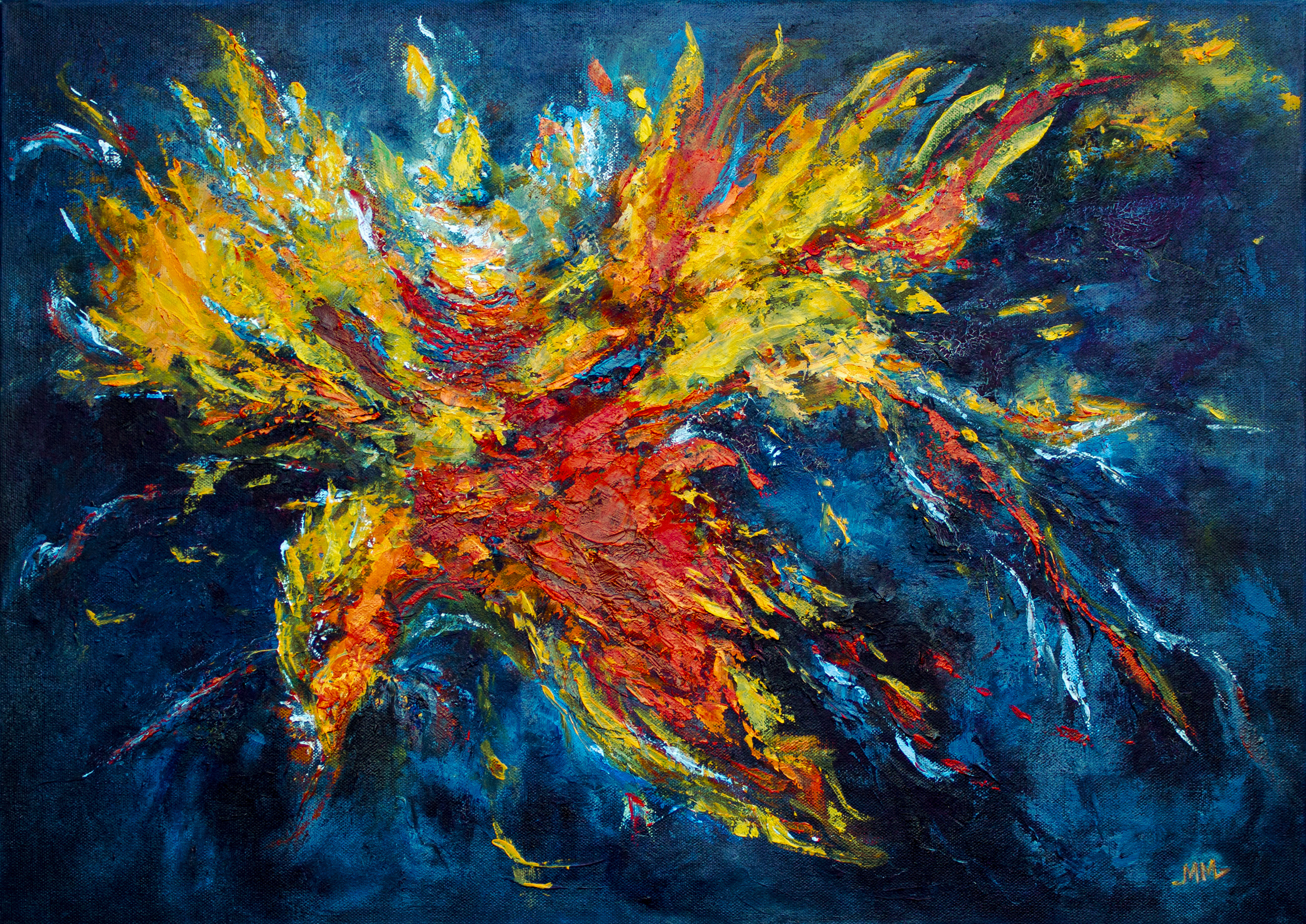 Fire Phoenix Bird, original oil painting by Mila Moroko