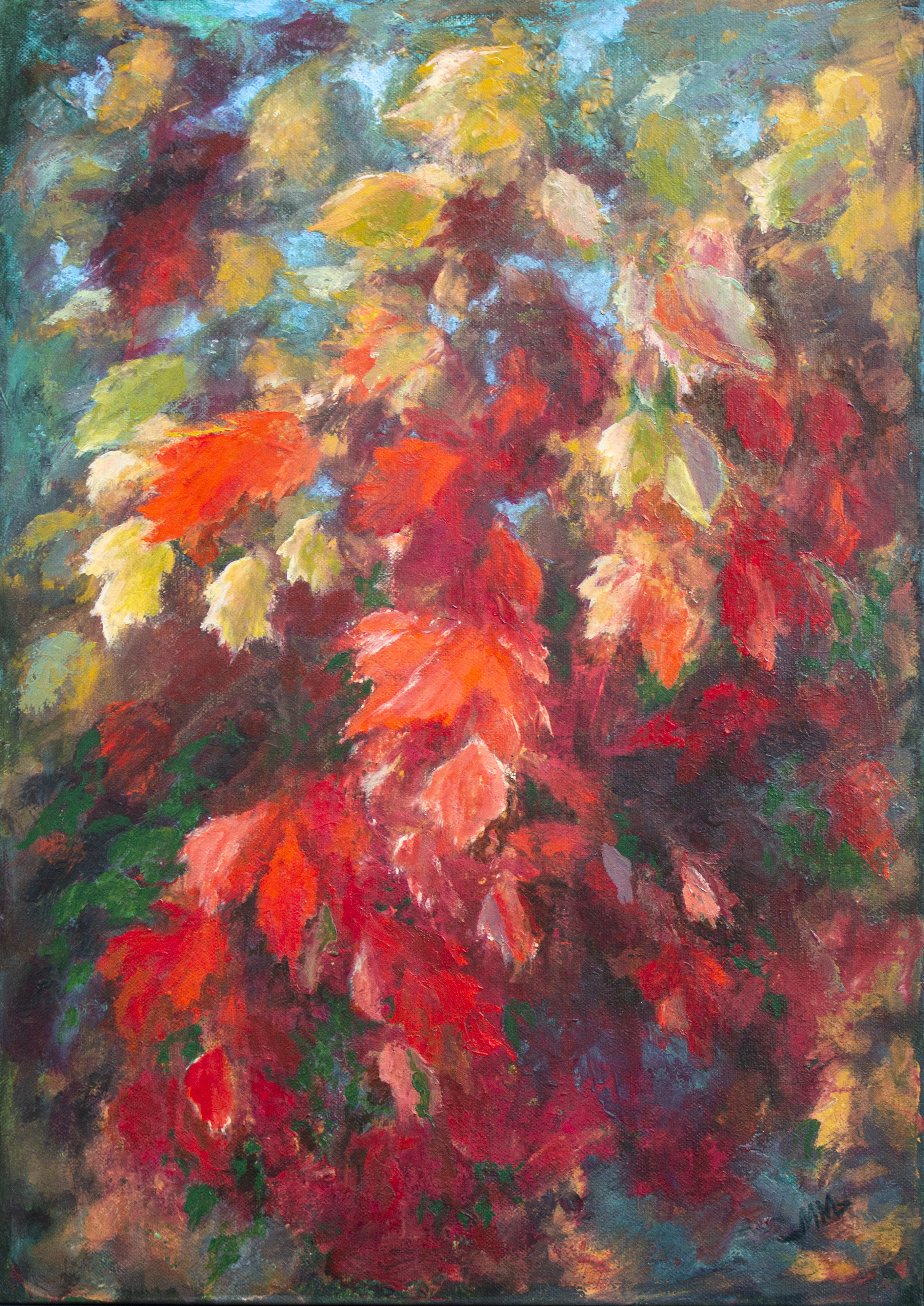 Red Autumn Leaves, original acrylic painting by Mila Moroko