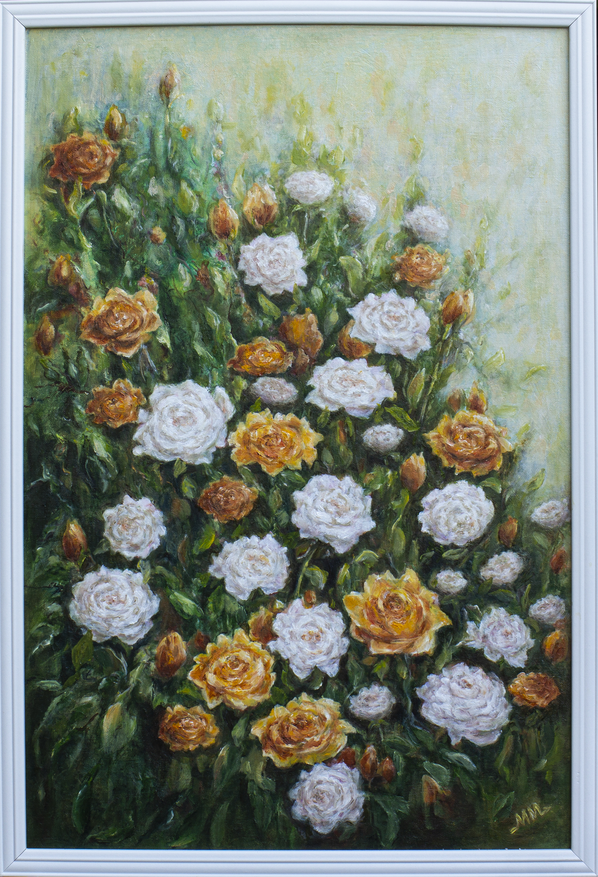 White and Gold in Bloom, original oil painting by Mila Moroko