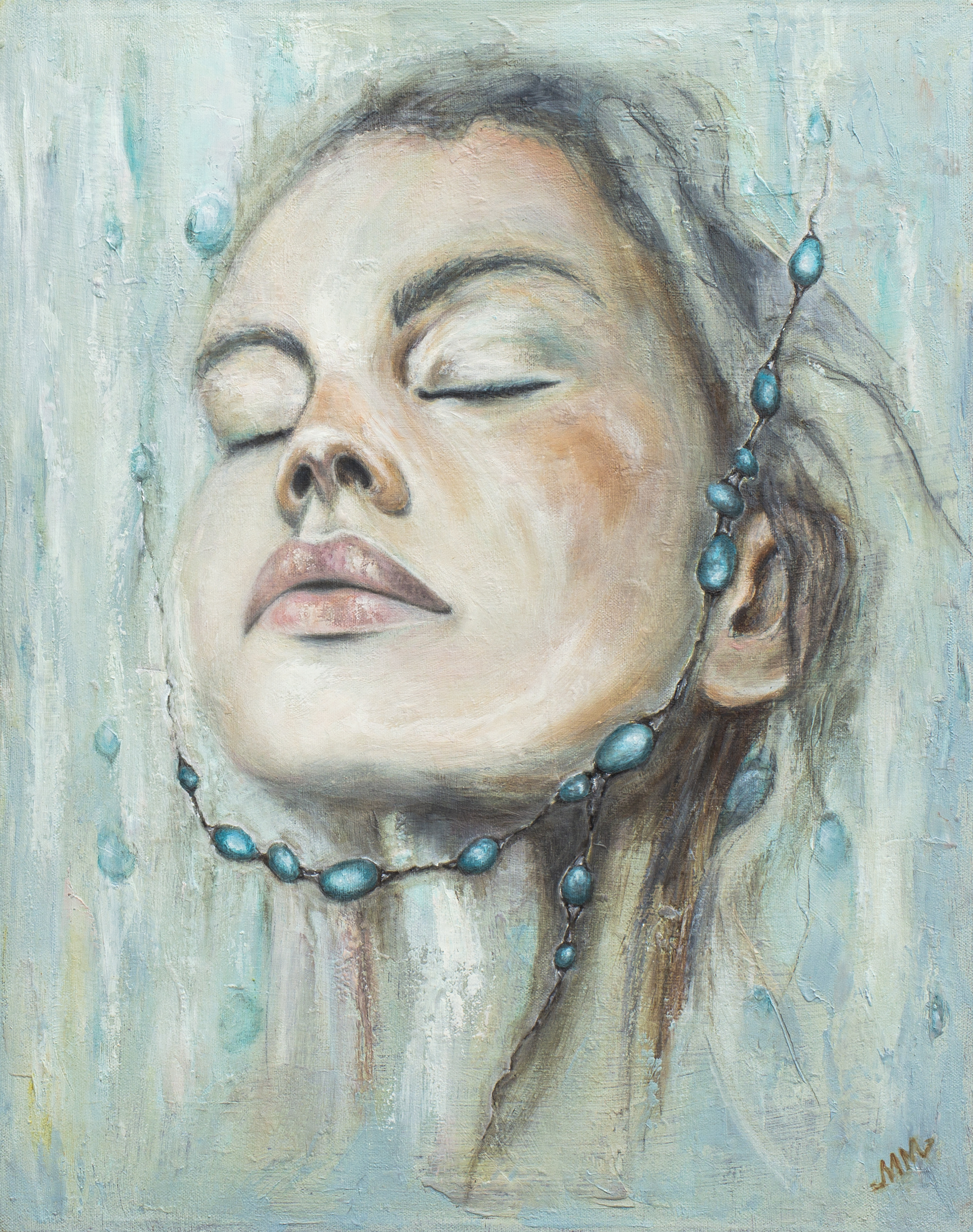 The Turquoise Thread: Stillness, original oil painting by Mila Moroko